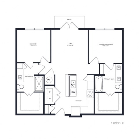 Floor plan for 2 beds, 2 baths, 994 sqft